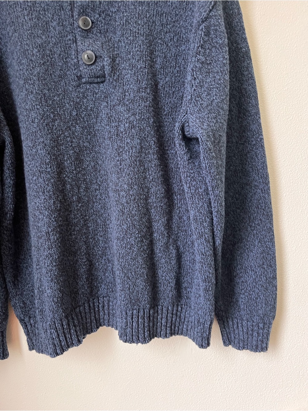 L.L. Bean Men's Dark Blue Button-Neck Crewneck Sweater